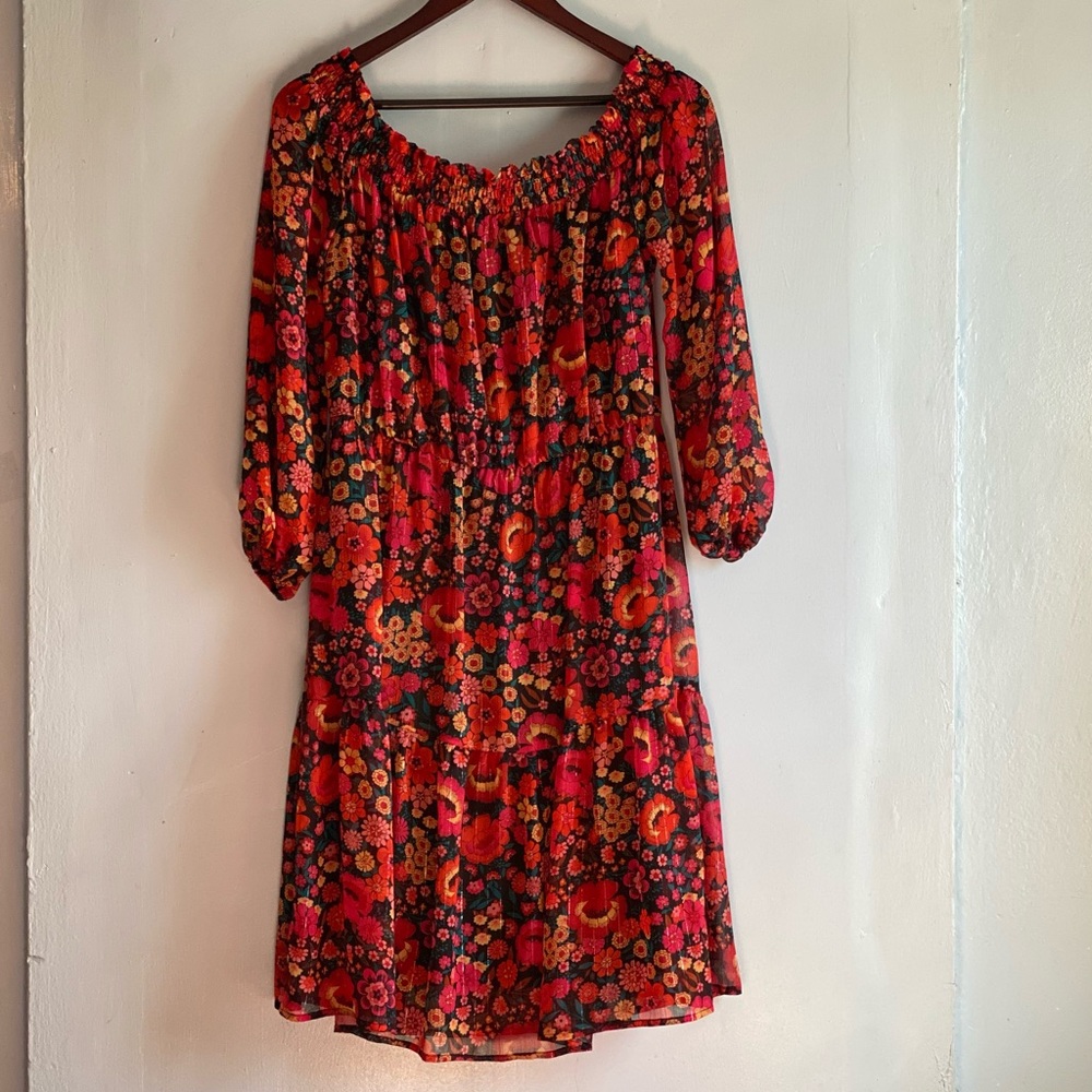 Weslee Rose Red & Pink Botanical Free Flowing Dress. -S